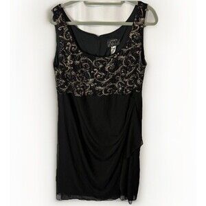 Alex Evenings 18W Empire Waist Sheath Dress Sparkle Black Gold Silver READ